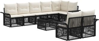 vidaXL Conjunto De Sof&aacute;s De Jard&iacute;n 9 Uds. Negro Rat&aacute;n Sint&eacute;tico Vidaxl