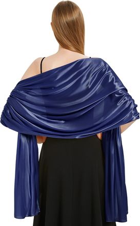 Heekpek Xnova Silky Satin Scarf Wraps for Women Ladies Scarves Brides BridesmaidsStole Shawl for Wedding Evening Party Girls Gifts Ivory Metallic(Navy,One siz