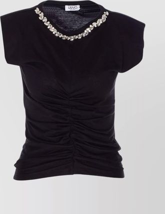 Liu Jo crystal embellished cap sleeve ruched top