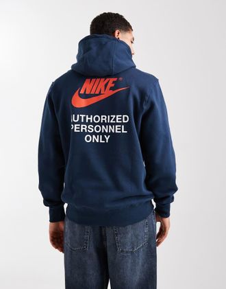Nike Felpa blu navy con cappuccio e stampa grafica con logo sul retro