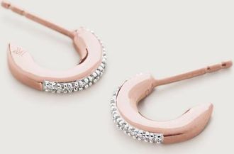Monica Vinader Rose Gold Fiji Small Skinny Hoop Diamond Earrings Diamond