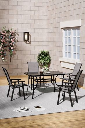 Living and Home 4-Seater Outdoor Garden Dining Table Set in Black