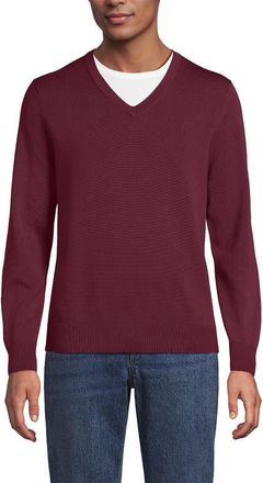 Lands End Fine Gauge Cotton V Neck Sweater in Burgundy Spritz at Nordstrom, Size Xx-Large