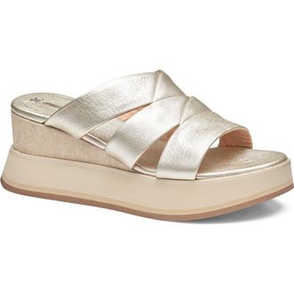 Johnston & Murphy Colleen Platform Wedge Slide Sandal in Platinum Metallic Sheepskin at Nordstrom, Size 7.5