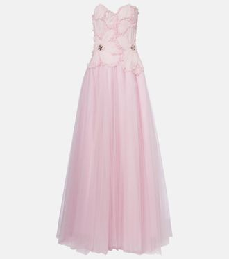 Costarellos Edra embellished tulle bustier gown