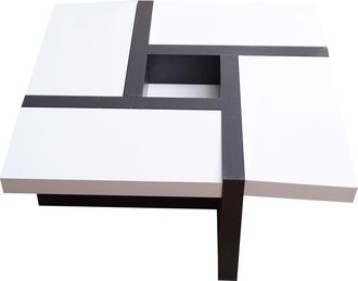 Mobili Rebecca Mobili Rebecca - Rebecca Mobili Mesa De Centro Cuadrada Madera Blanco Negro Moderno 35x80x80