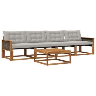 vidaXL Conjunto De Sof&aacute;s De Exterior 5 Pcs Natural Y Gris Claro Vidaxl