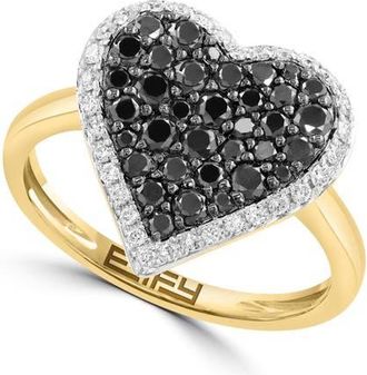 Effy 14K Yellow Gold Black & White Diamond Heart Ring in 14K Gold at Nordstrom, Size 7