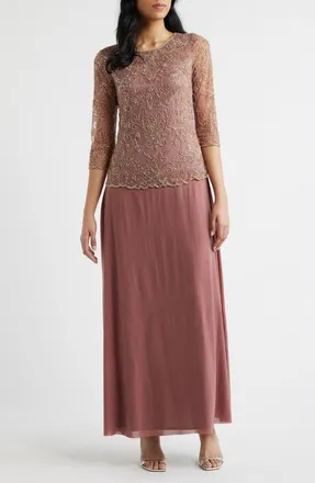 Pisarro Nights Beaded Bodice Satin Gown in Rose at Nordstrom, Size 20