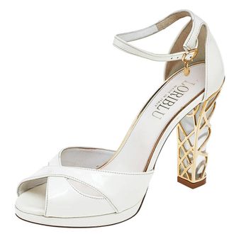 Loriblu White Patent Leather Ankle Strap Sandals