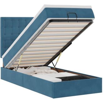 vidaXL Estructura Cama Otomana Colchones Terciopelo Azul Oscuro Vidaxl
