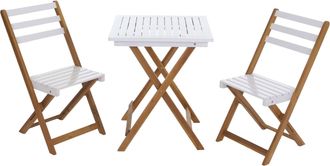 Hhg [nunca Usado] Conjunto Hhg-724, Conjunto De Sal&oacute;n Para Jard&iacute;n Con 2 Sillas Y Mesa, Madera De Acacia Plegable, Blanco Natural