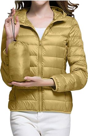 Generic Winter Jackets For Women UK Womens Puffer Jacket With Hood Packable Down Jacket Women Long Sleeve Basic Padded Coats Bodywarmer Hooded Quilted Coats S