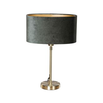 QAZQA Qazqa Moderno L&aacute;mpara De Mesa Dorada Con Pantalla De Terciopelo Ovalada Verde 35 Cm - Parte Acero /terciopelo /textil Alargada /ovalada Adecuado Para 