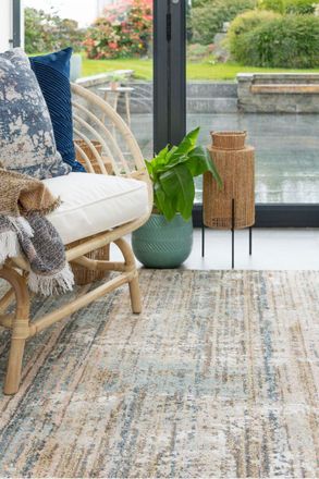 Kukoon Beige Blue Abstract Distressed Soft Area Rug in Mid Blue | Size: 160 cm x 230 cm