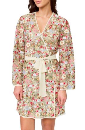 Rya Collection Floral Embroidered Tie Waist Robe in Tropical at Nordstrom, Size X-Small