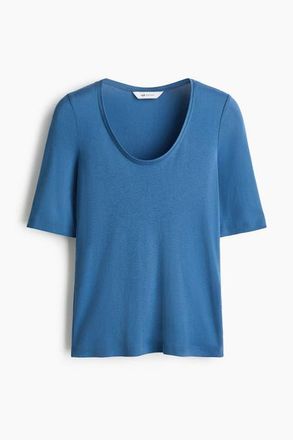 H&M Scoop-neck Pima Cotton Top in Blue at Nordstrom, Size X-Small