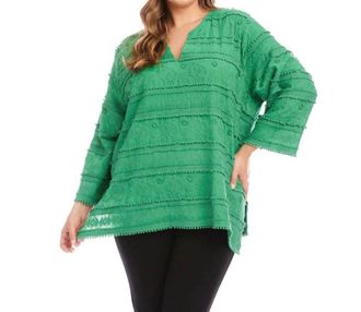 Karen Kane 3/4 Sleeve Embroidered Tunic - Plus In Green