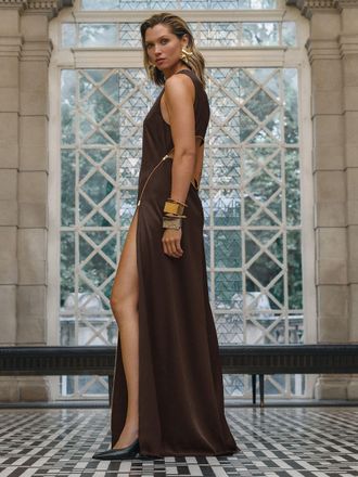 Reiss Womens Dark Brown Zipped Maxi Dress, Size: 12