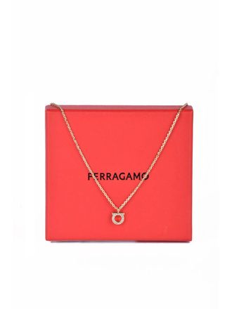 Ferragamo Gold-Toned Brass Necklace with Circular Pendant