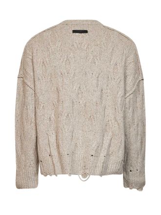 Represent Distressed Wool-Blend Cable Knit Sweater - Beige