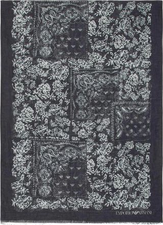 Emporio Armani Stola van linnenmix met bandana-print - Dames - Sjaals - Blauw - ONE Size - Linnen - Accessoires