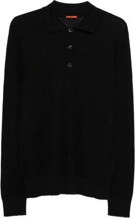 Barena long-sleeve polo shirt - men - Linen/Flax/Cotton - L - Black