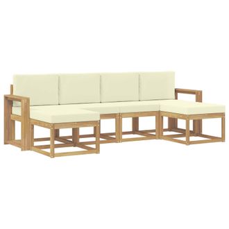 vidaXL Conjunto De Sof&aacute;s De Exterior 6 Pcs Blanco Y Crema Poli&eacute;ster Vidaxl