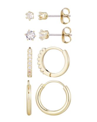 Adornia Adornia 14K Plated Cz Hoop & Solitaire Stud Earrings Set