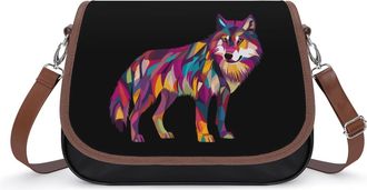 Generic Abstract Wolf Crossbody Bags for Women Fashion Leather Shoulder Handbags With Adjustable Strap