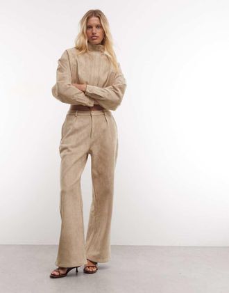 Cernucci pantaloni a gamba larga in camoscio sintetico coordinato beige-Neutro