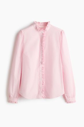 H&M Popelinebluse mit Volants - Pink