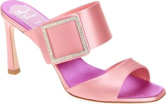 Roger Vivier Trompette Crystal Buckle Satin Sandal in Rosa Antico Chiaro at Nordstrom, Size 8.5Us