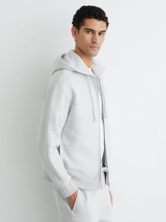 Reiss Grey Melange Cotton-blend Heavyweight Zip Hoodie, XS