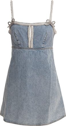 Self Portrait Beaded Denim Short Dress Dresses Blue