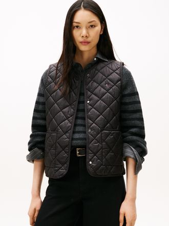 Tommy Hilfiger Steppweste TOMMY HILFIGER LW PADDED REG QUILTED VEST, Damen, Gr. XS (34), schwarz, Steppware, Obermaterial: 100% Nylon, unifarben, h&uuml;ftlang, V-Ausschn