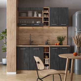 Vicco Cocina Vers&aacute;til R-line, Hormig&oacute;n Negro/roble Dorado, 160 Cm Et Antracita