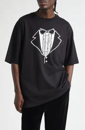 TAKAHIROMIYASHITA TheSoloist. Oversize Tuxedo Trompe lOeil Print Graphic T-Shirt in Black at Nordstrom, Size 36 Us