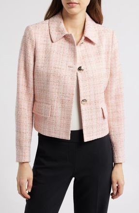 Anne Klein Collared Tweed Crop Jacket in Peony Pink Multi at Nordstrom, Size 2P