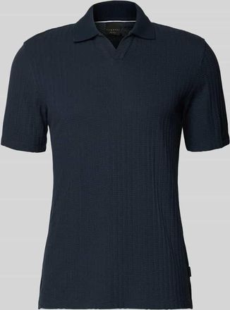 Bugatti Slim Fit Poloshirt mit Strukturmuster und V-Ausschnitt in Marine, Gr&ouml;&szlig;e XXL