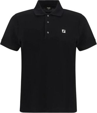 Fendi Polo Shirts, male, Black, Size: S Classic Fit Cotton Polo Shirt