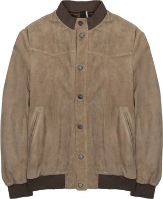 low brand Suede-Textured Beige Sports Jacket with Contrasting Details