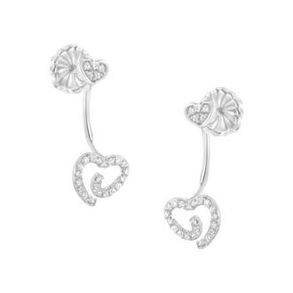 House of Brilliance Silver 1/4 Ct Diamond Swirl Heart Front/Back Earrings in White at Nordstrom