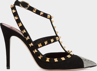 Valentino Garavani Rockstud 100mm Studded Suede Strappy Pumps