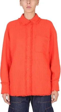 Msgm Textured Button-Up Shirt With Fringe Detailing