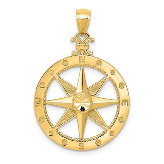 Diamond2Deal 14k Yellow Gold Diamond-Cut Polished and Satin Compass Pendant