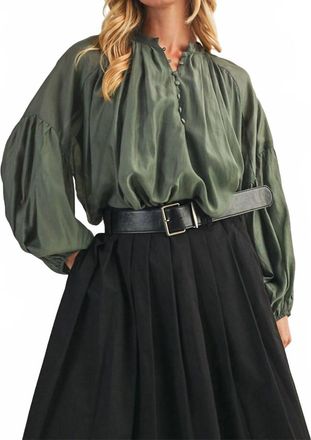 Mustard Seed Balloon Sleeve Button Front Blouse In Green Tea