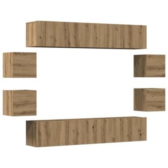 Berkfield Home Wall Mounted TV cabinets 8 pcs Artisan Oak Engineered Wood in Brown
