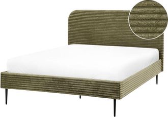 Beliani Beliani - Corduroy Jumbo Cord Wide Ridges Upholstered eu Double Size Bed 4.6ft Green Flayat