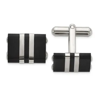 Diamond2Deal Stainless Steel Brushed and Polished Black IP-plated Cuff Links